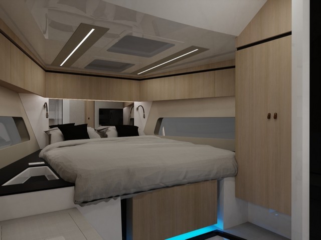 Complete aft cabin staging with king-size bed